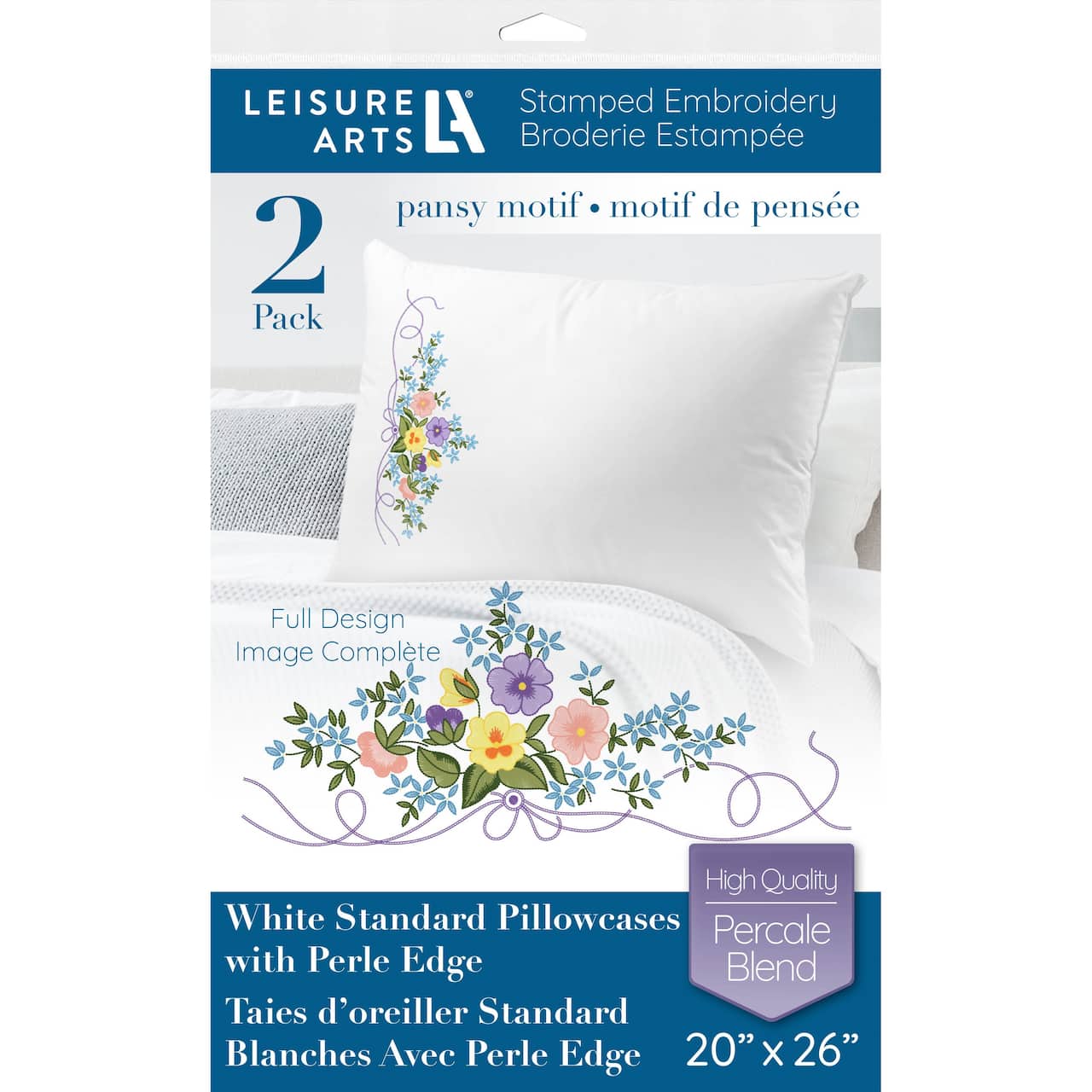 Leisure Arts® Pansy Motif Pillowcase Stamped Embroidery Kit